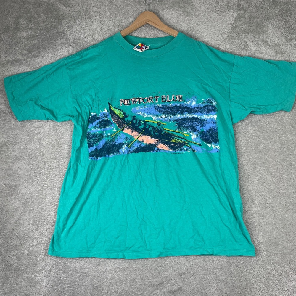Newport Blue Shirt Mens XL Teal 1991 Rowing Boat Nautical Single Stitch Vintage
